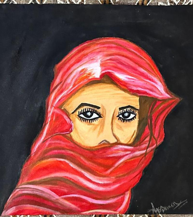 The Veiled Gaze – Handcrafted Portrait Painting