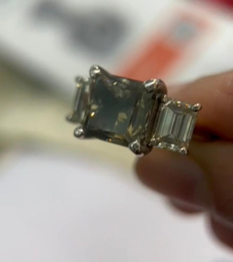 Three-Stone Vintage Emerald-Cut Gemstone Ring (Silver Base)